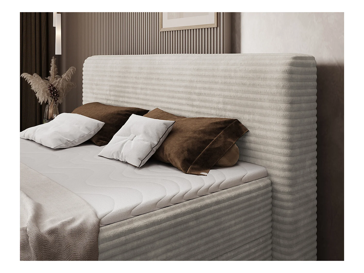 Sommier à ressorts Magnolia/sommier tapissier/housse en tissu peluche/Creme