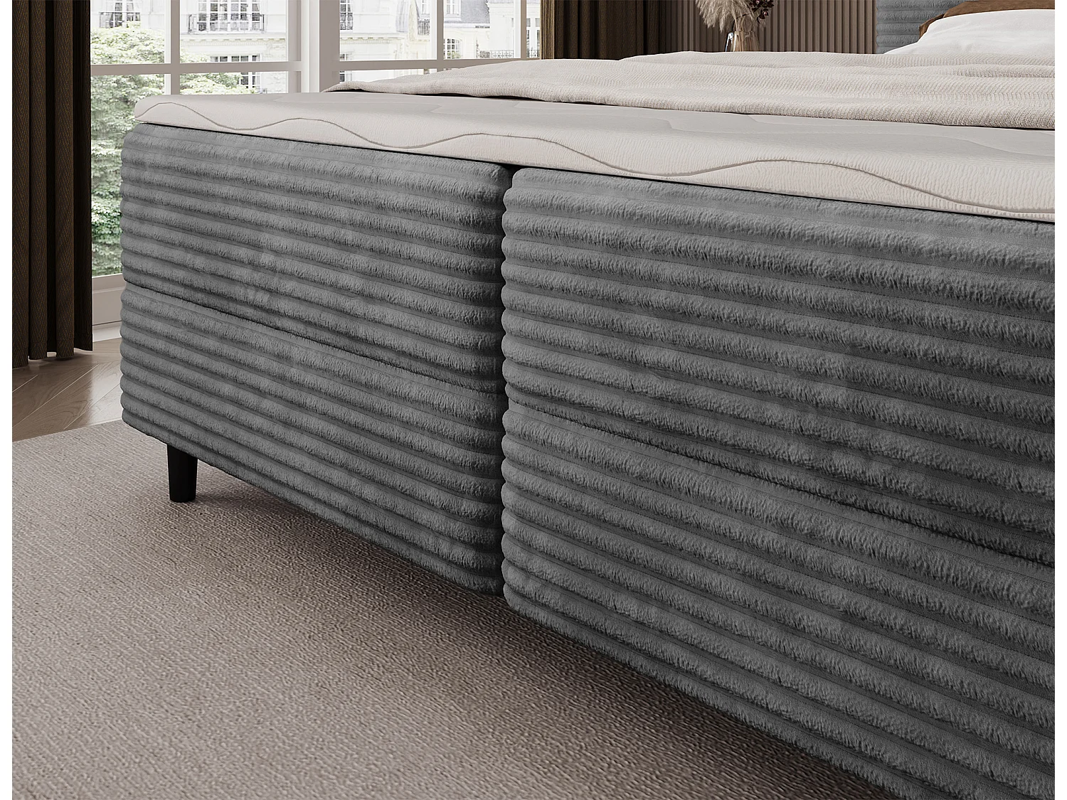 Box spring lit Magnolia/sommier tapissier/housse en tissu peluche/Anthracite