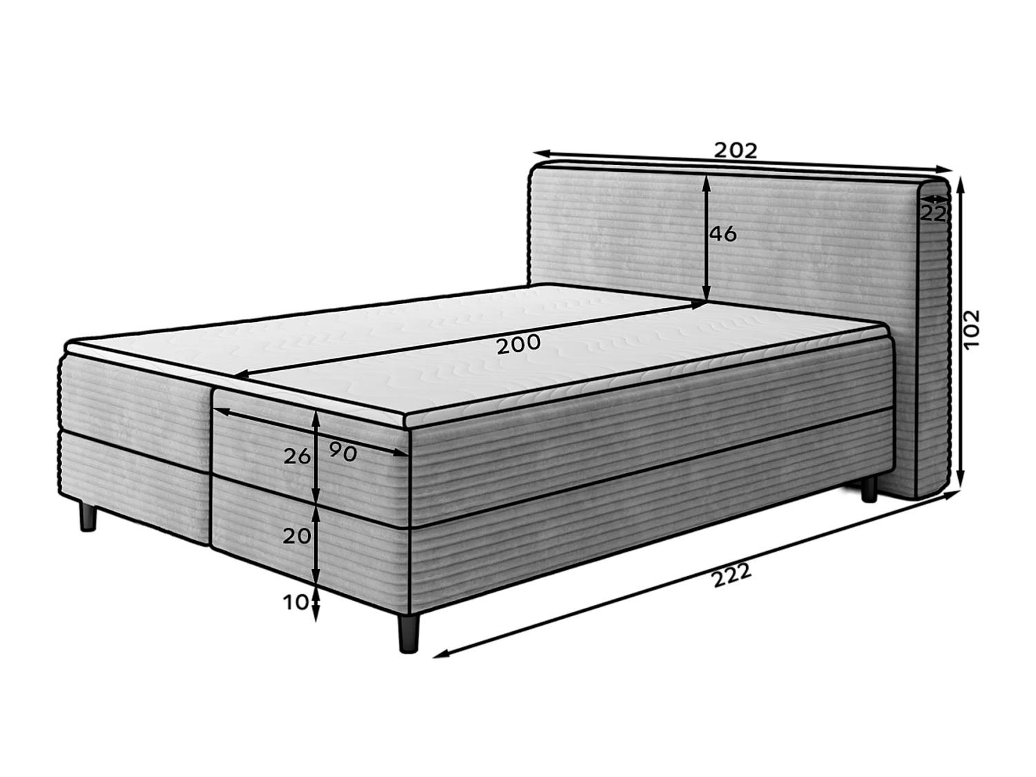 Box spring lit Magnolia/sommier tapissier/housse en tissu peluche/Marron
