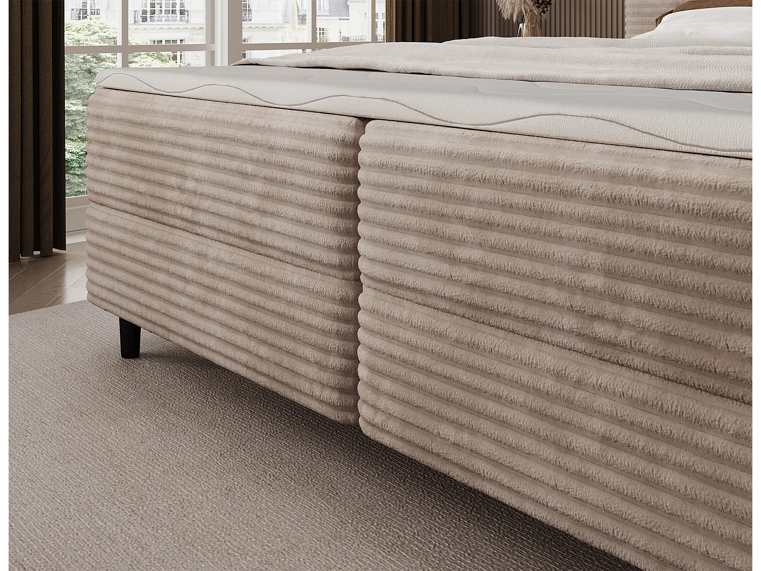 Box spring lit Magnolia/sommier tapissier/housse en tissu peluche/Marron