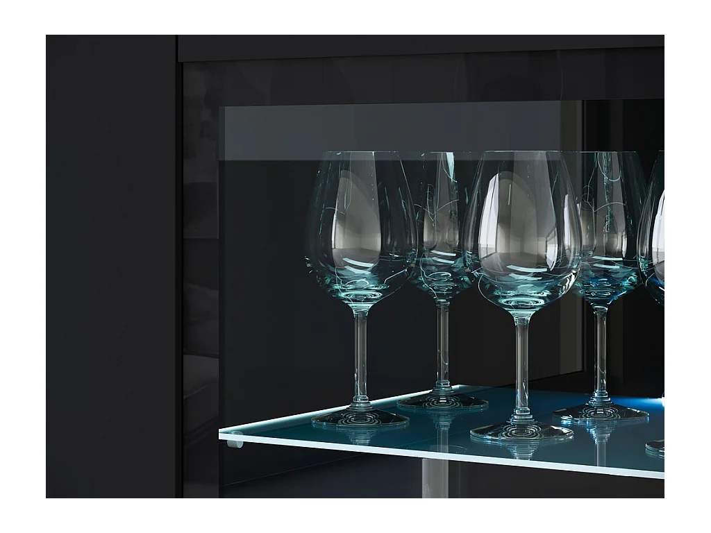 Vitrine haute moderne 120 cm pour salon avec LED, 3 portes, noir mat