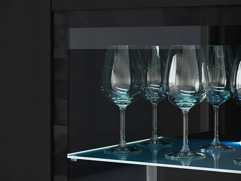 Vitrine haute moderne 120 cm pour salon avec LED, 3 portes, noir mat
