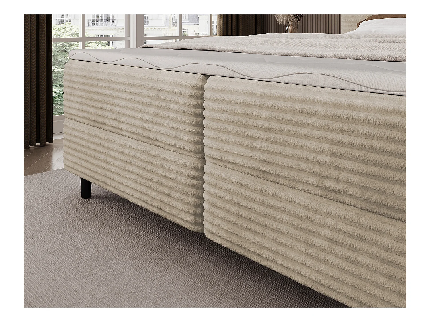 Letto a molle Magnolia/letto contenitore/fodera in tessuto felpato/Beige