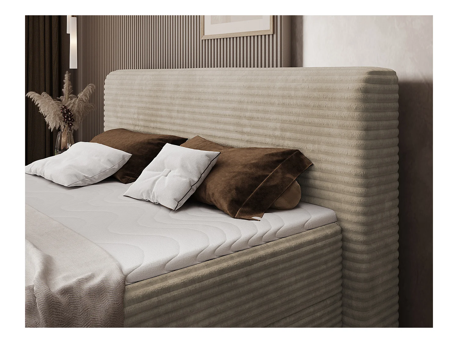 Letto a molle Magnolia/letto contenitore/fodera in tessuto felpato/Beige