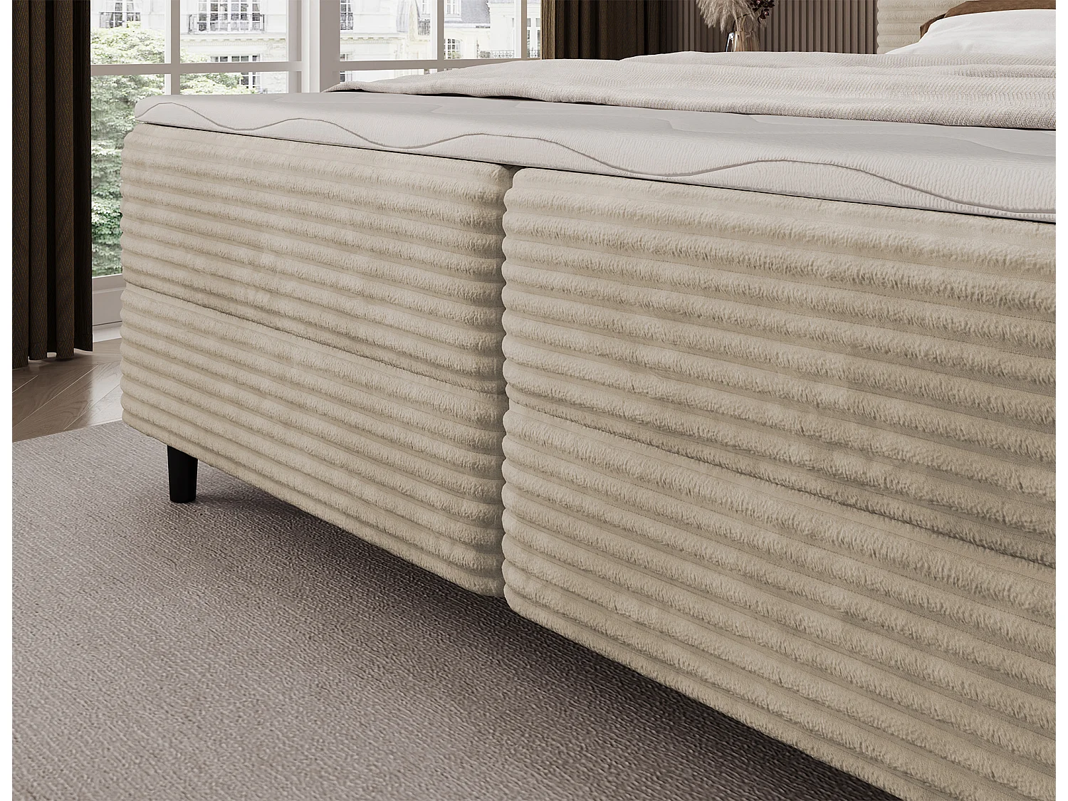 Letto a molle Magnolia/letto contenitore/fodera in tessuto felpato/Beige