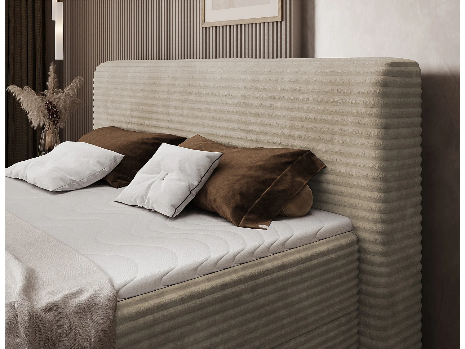 Letto a molle Magnolia/letto contenitore/fodera in tessuto felpato/Beige