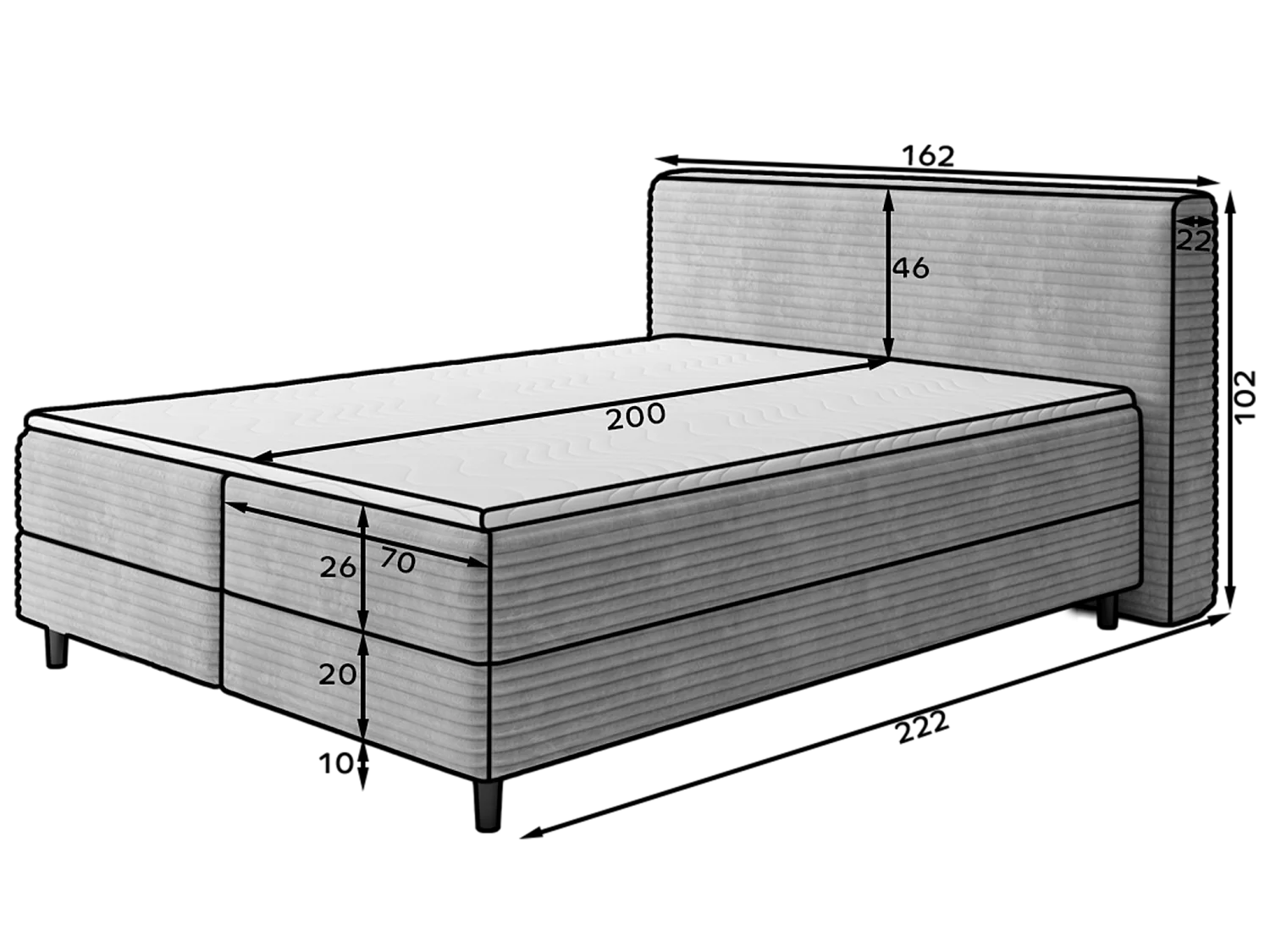 Sommier à ressorts Magnolia/sommier tapissier/housse en tissu peluche/Beige