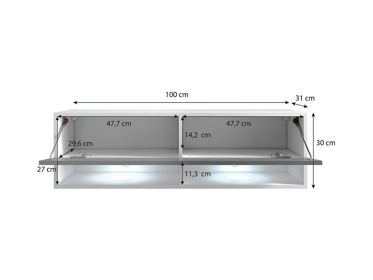 Nowoczesna szafka RTV 100 cm z LED – bezuchwytowa, kasztan, stojąca lub wisząca
