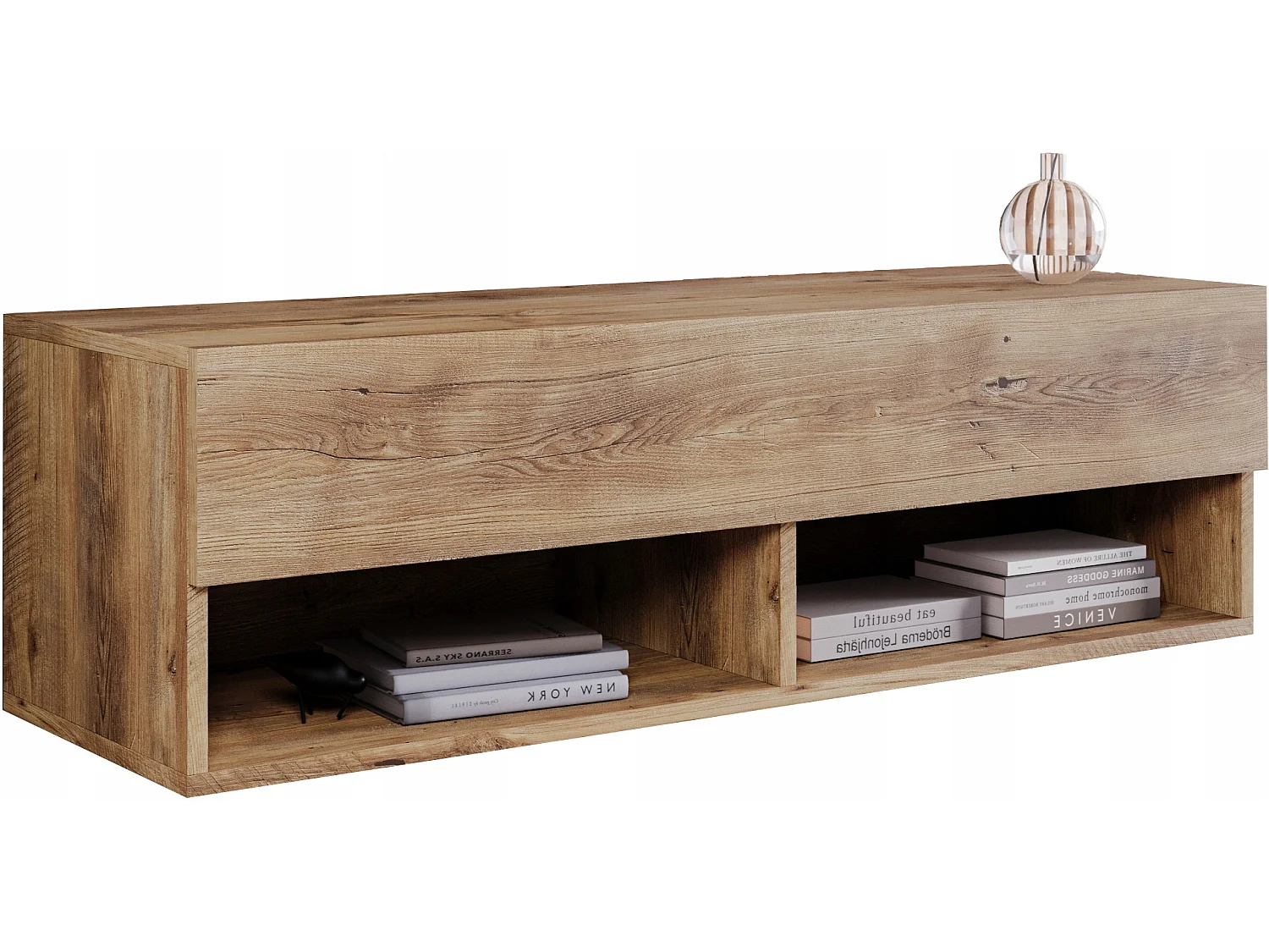 Moderner 100 cm TV-Ständer mit LED-Beleuchtung - Matte Oberfläche, Grifffrei, Kastanie, Boden- oder Wandmontage