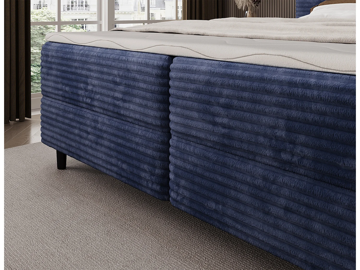 Letto a molle Magnolia/letto contenitore/fodera in tessuto felpato/Blu