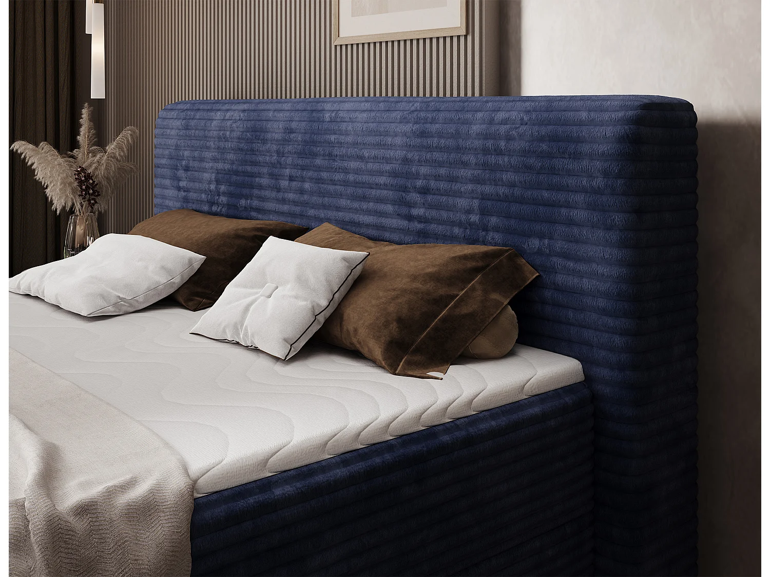 Letto a molle Magnolia/letto contenitore/fodera in tessuto felpato/Blu