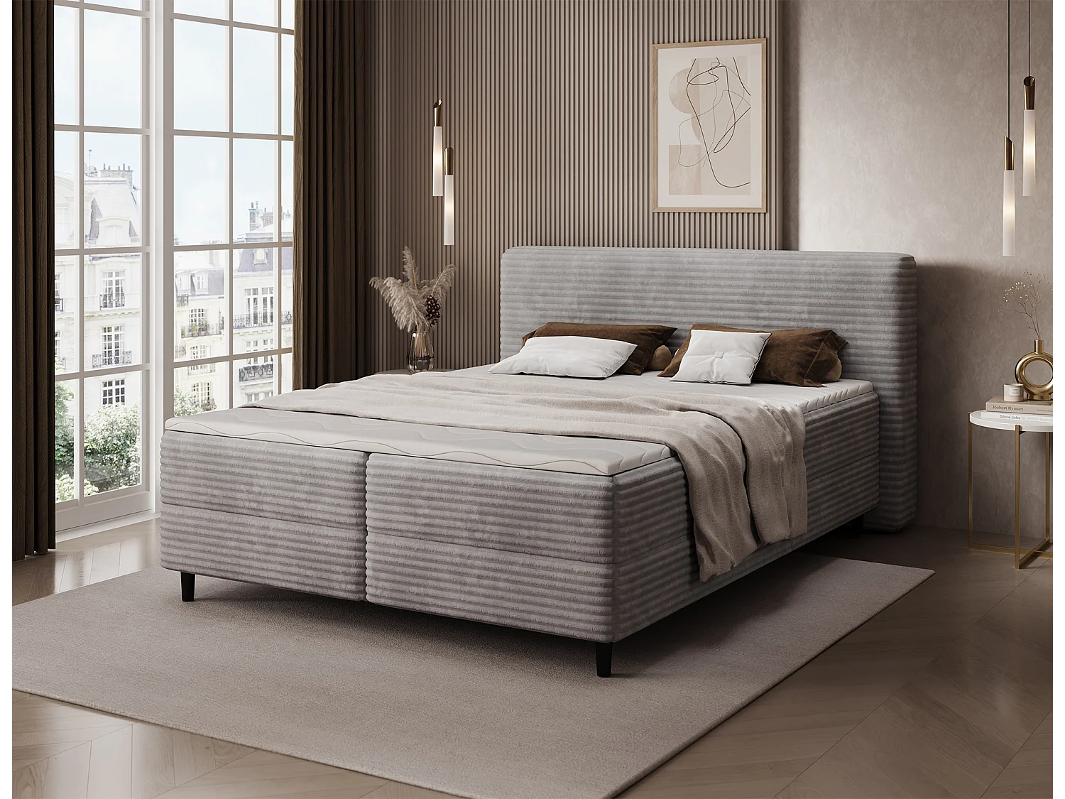 Letto a molle Magnolia/letto contenitore/fodera in tessuto felpato/Grigio