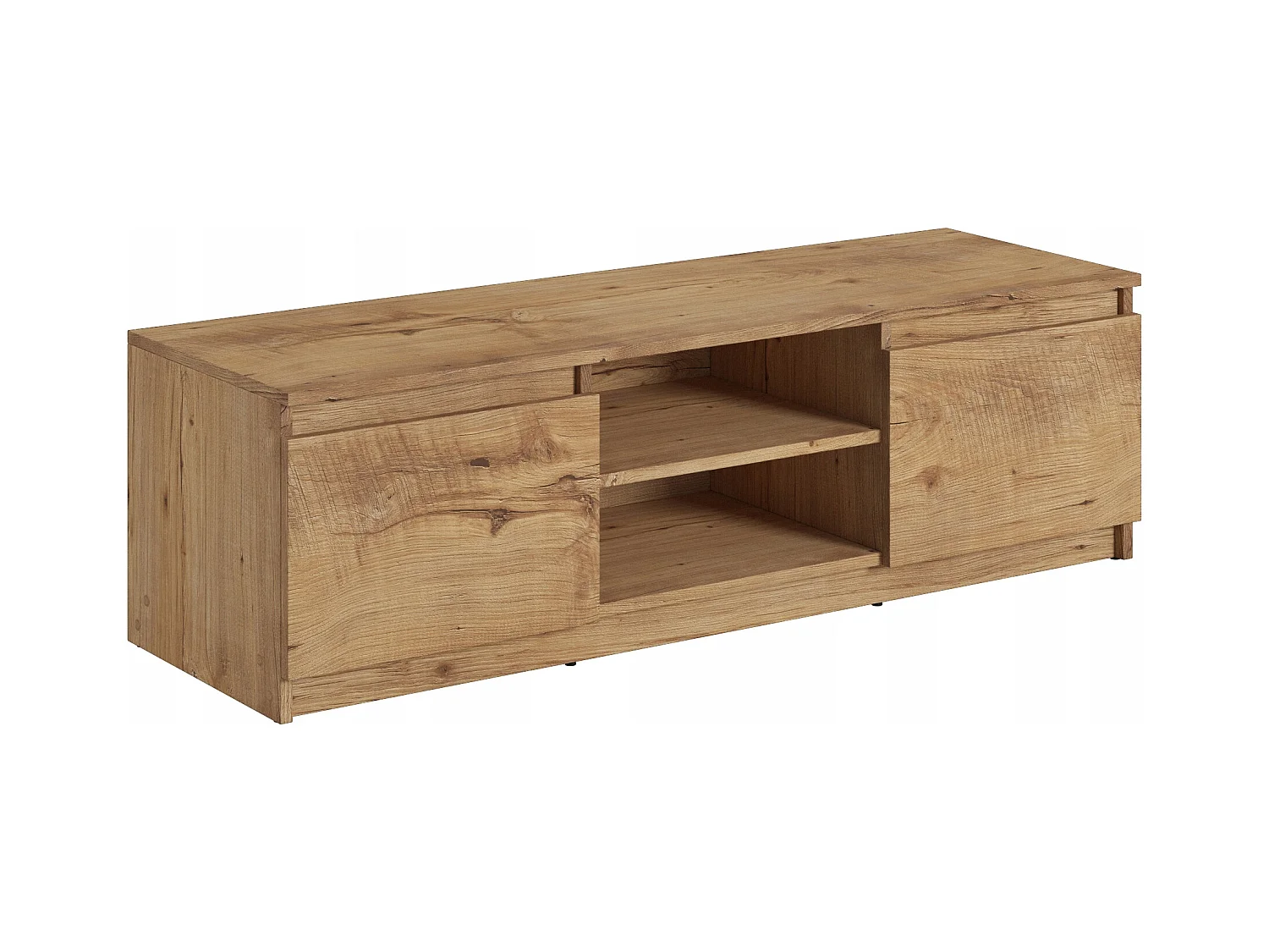 Eenvoudig TV-meubel 120 cm met LED, voor televisie, 2 kastjes en planken, kastanjekleur