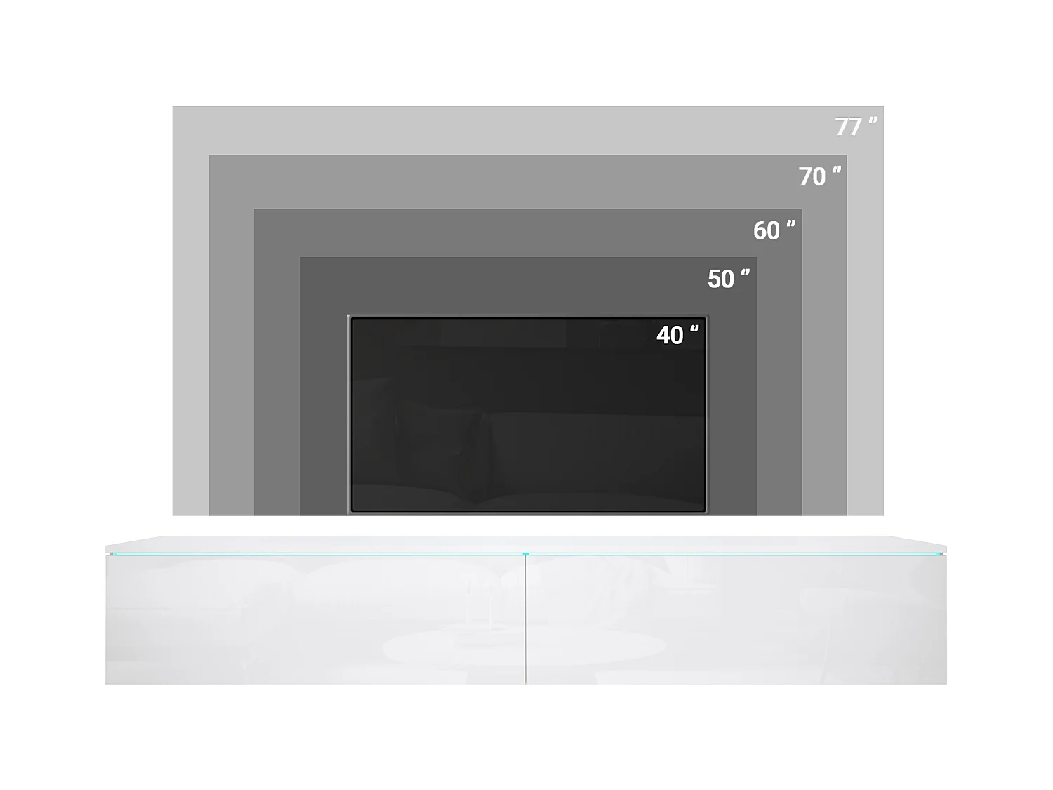Meuble TV moderne 180 cm pour salon avec LED – 2 portes, sans poignées, beige cachemire mat, à poser ou à suspendre