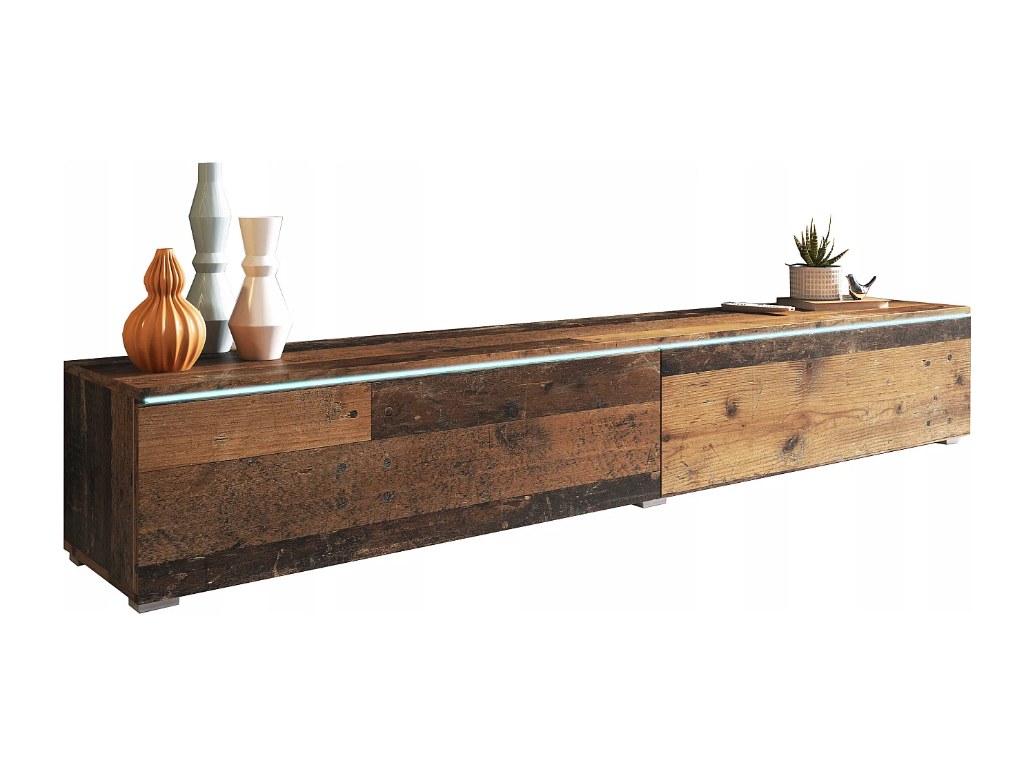 Nowoczesna szafka RTV 180 cm do salonu z LED – 2-drzwiowa, bezuchwytowa, old style mat, stojąca lub wisząca