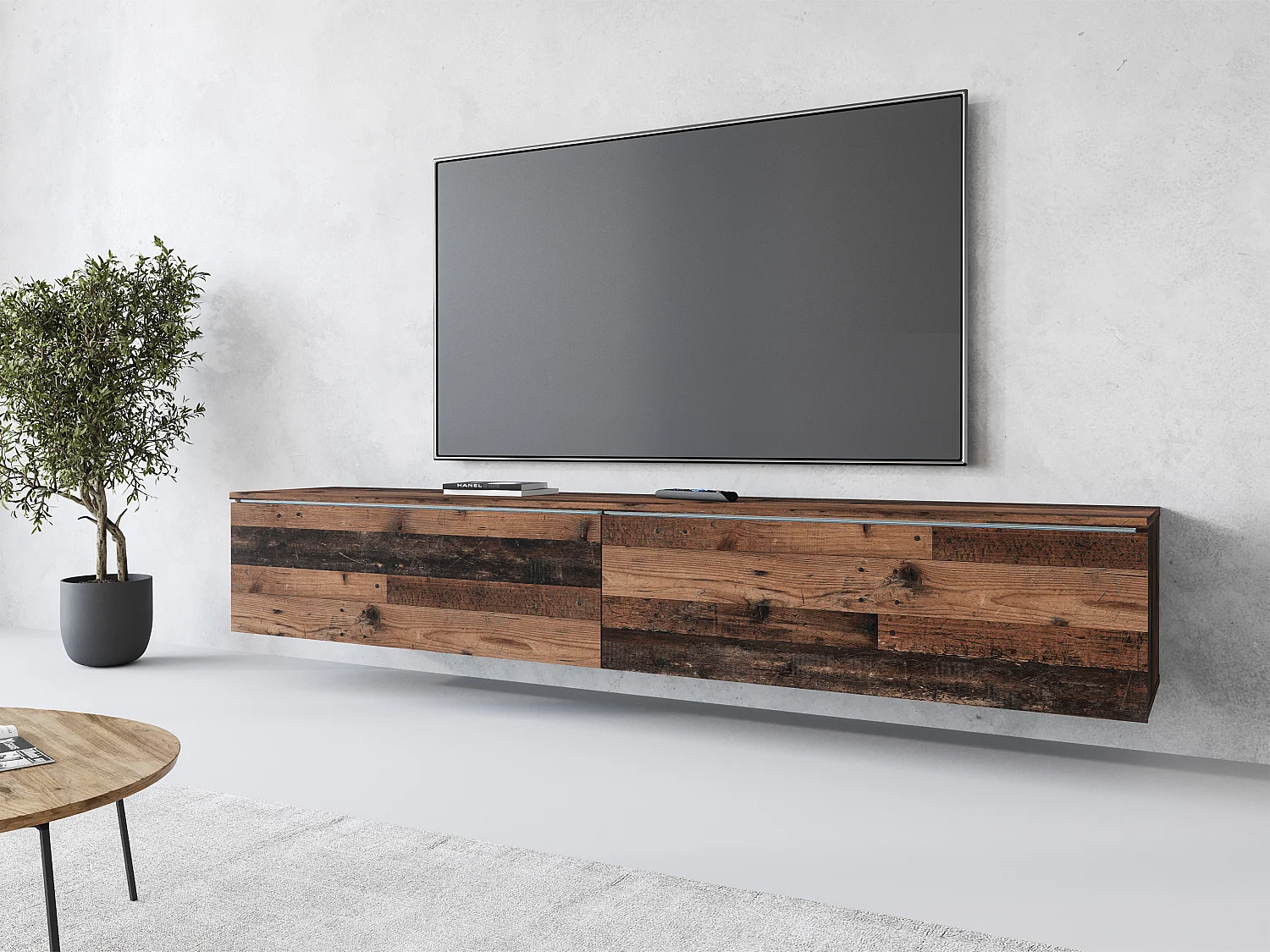 Moderner 180 cm TV-Ständer mit LED-Beleuchtung, mattem Finish, wandmontierbar oder freistehend