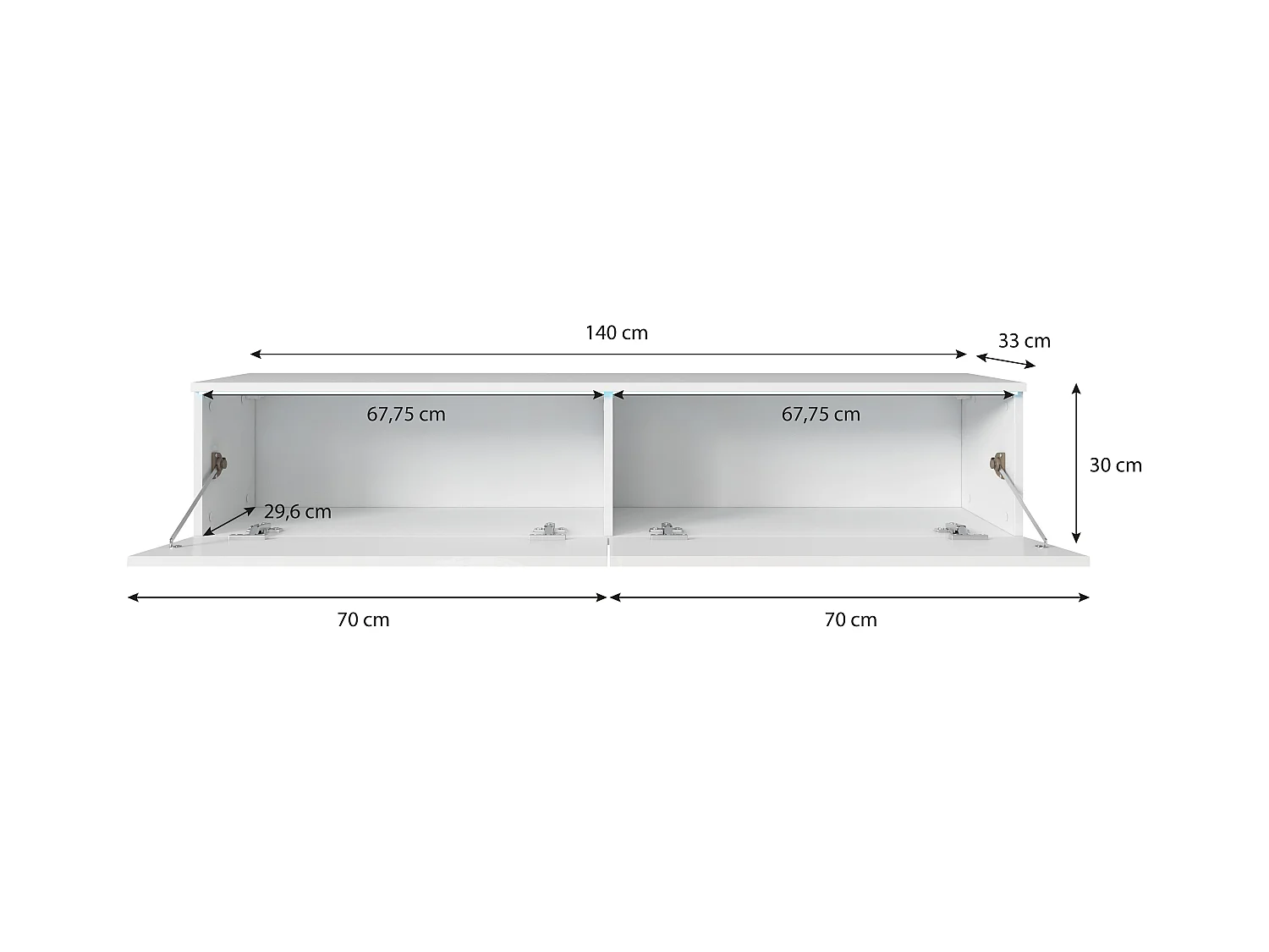 Meuble TV moderne 140 cm pour salon avec LED 2 portes sans poignées noir mat posé ou suspendu façades MDF motif chevrons