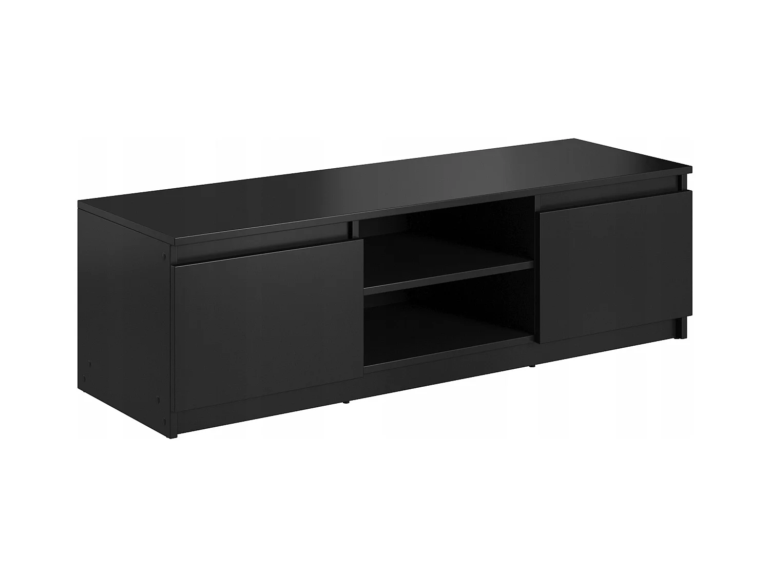 Meuble TV simple 120 cm avec LED, pour téléviseur, 2 placards et étagères, noir mat