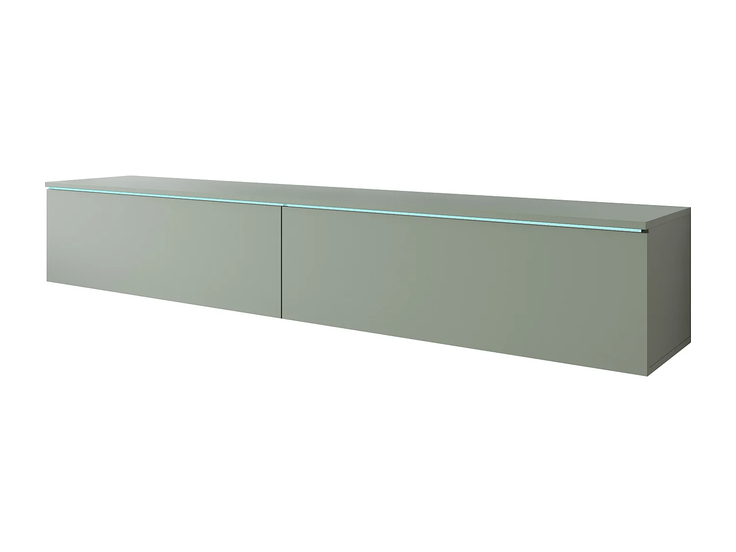 Moderner 180 cm TV-Ständer mit LED-Lichtern, mattem Finish, ohne Griffe, Dunstgrün, zur Wandmontage oder freistehend