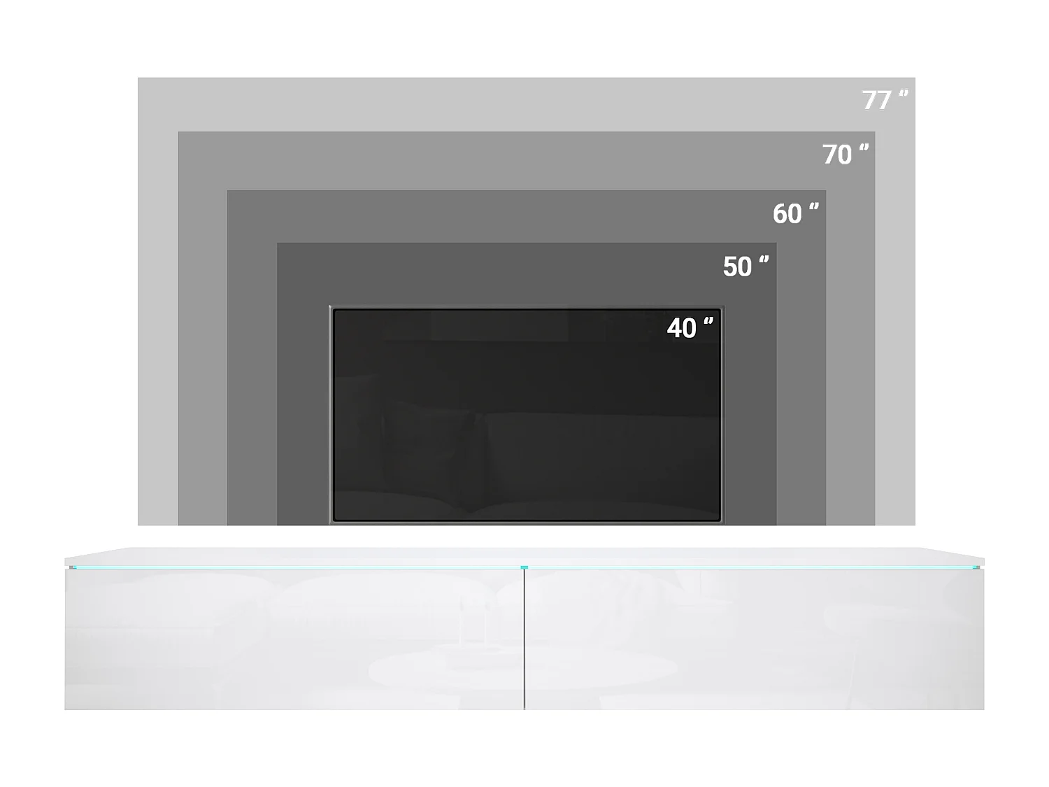 Moderner 180 cm TV-Ständer mit LED-Lichtern, mattem Finish, ohne Griffe, Dunstgrün, zur Wandmontage oder freistehend