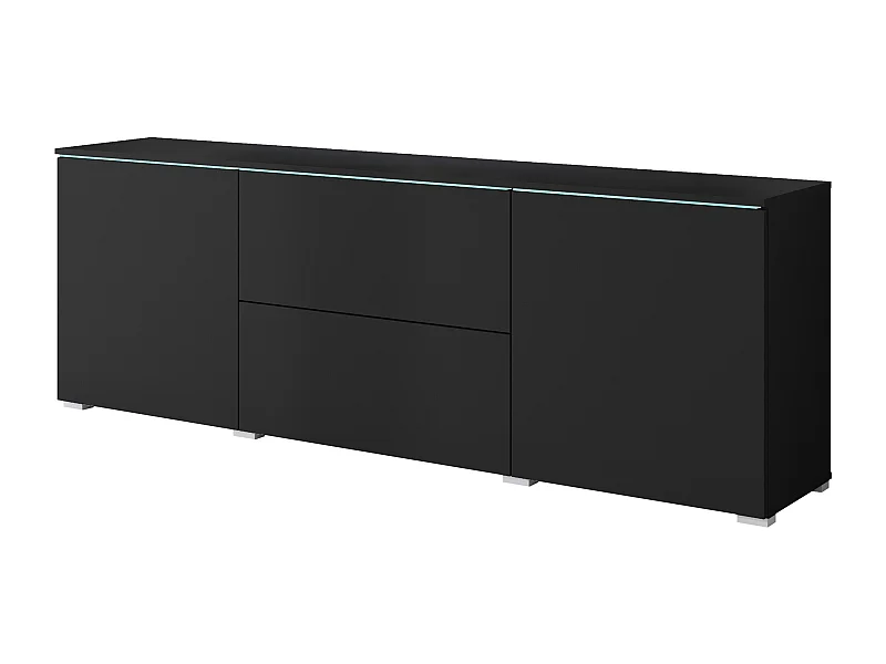 Meuble bas TV moderne 180 cm avec LED – meuble haut mat avec tiroirs et étagères, noir mat