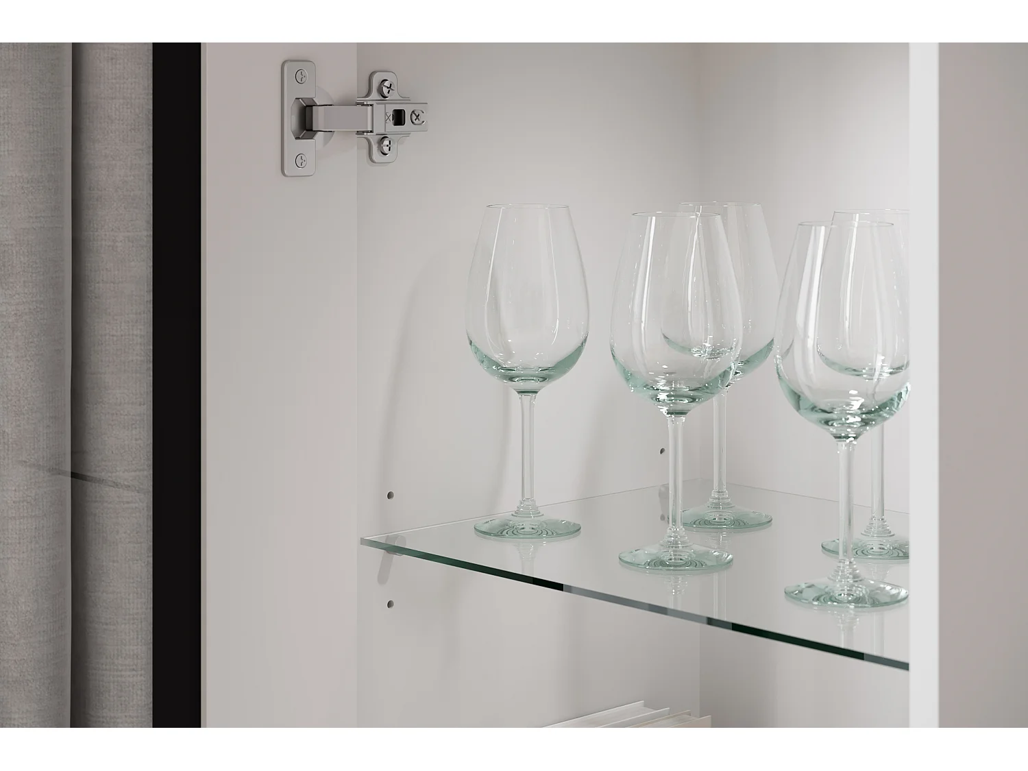 Parete attrezzata moderna per soggiorno con LED 2 vetrine e mobile TV 180 cm struttura bianco opaco frontali bianco lucido