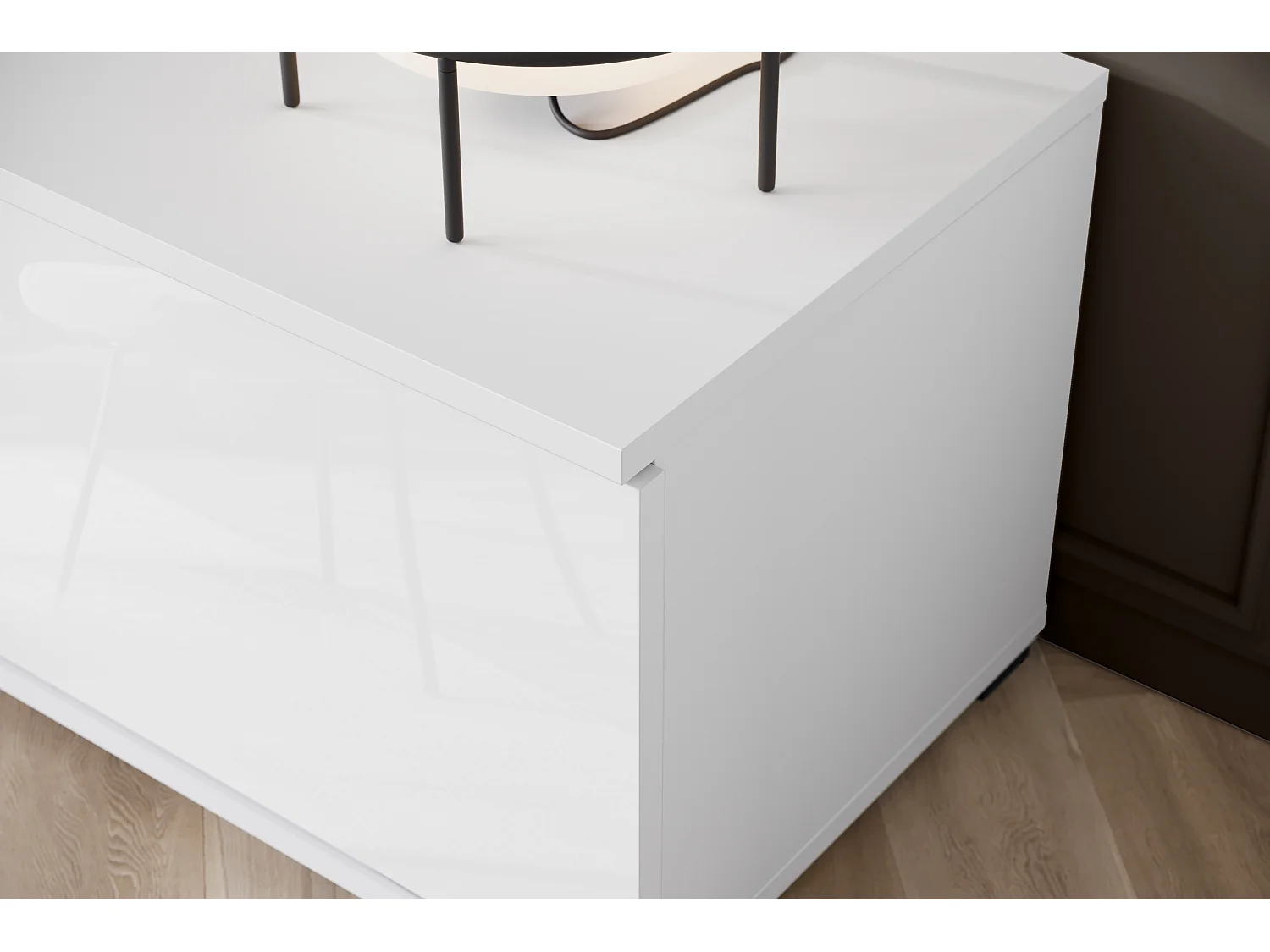 Mural de salon moderne avec LED 2 vitrines et meuble TV 180 cm corps blanc mat façades blanc brillant