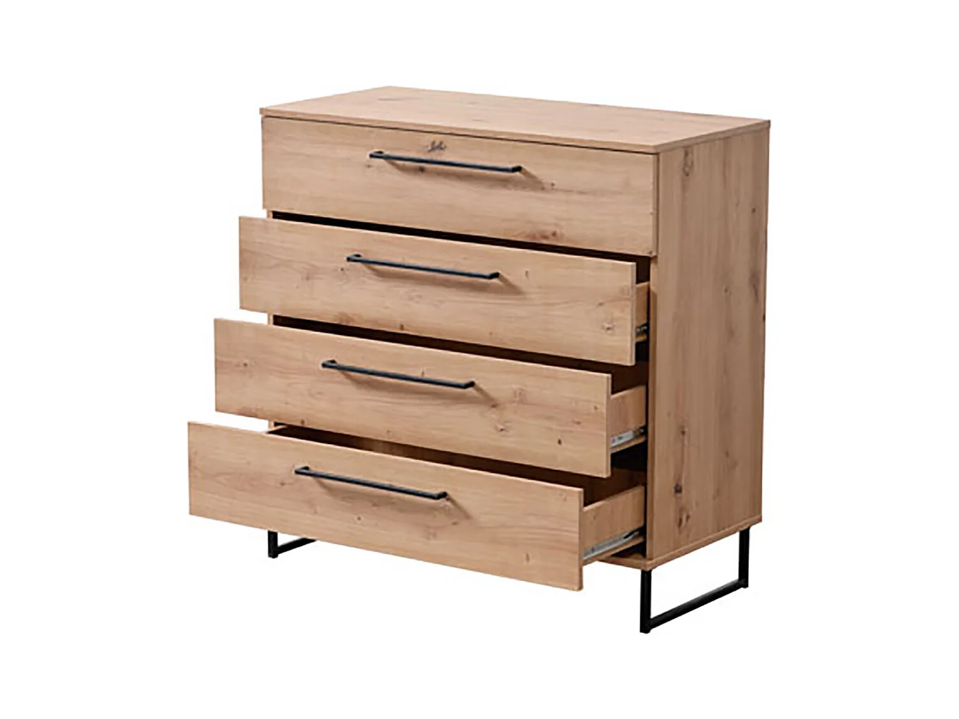 Ensemble chambre lit 160x200, 2 chevets, commode et armoire couleur chêne artisan /noir