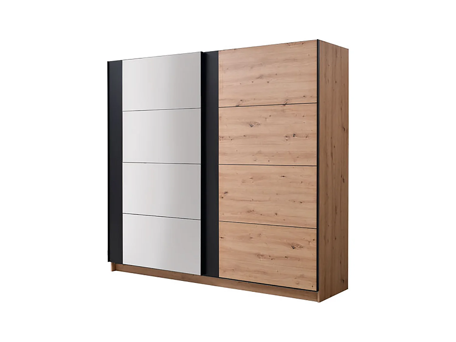 Ensemble chambre lit 160x200, 2 chevets, commode et armoire couleur chêne artisan /noir