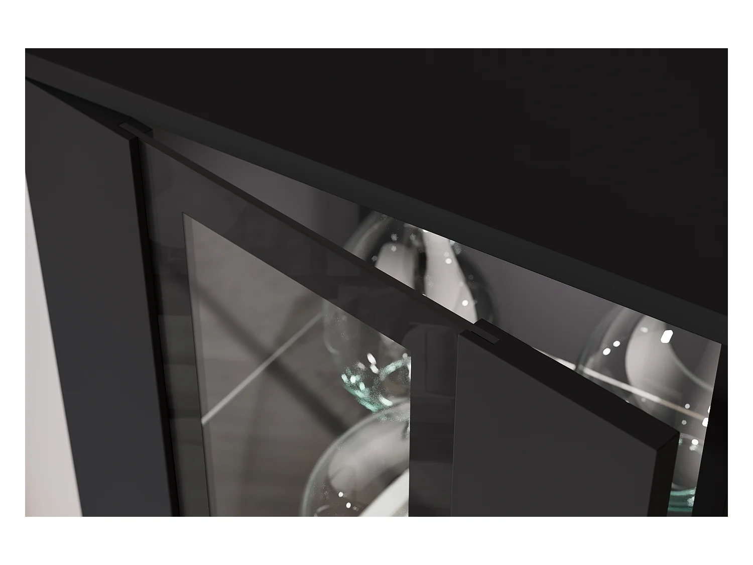 Mural de salon moderne avec LED mat 2 vitrines et meuble TV 180 cm noir mat