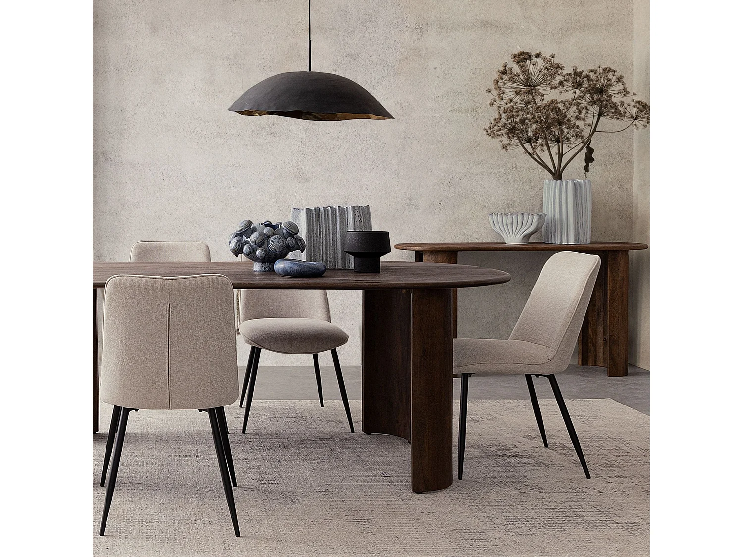 Chaises de salle à manger en tissu beige (lot de 4) - CORINE