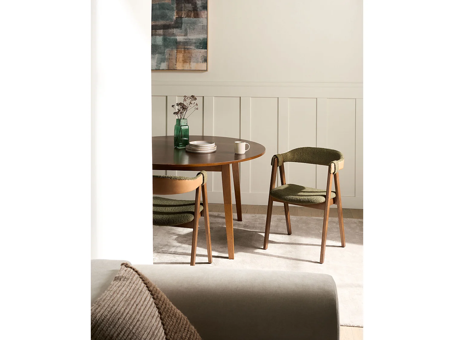 Lot de 2 chaises de salle à manger DAY Bouclé Marron foncé/vert