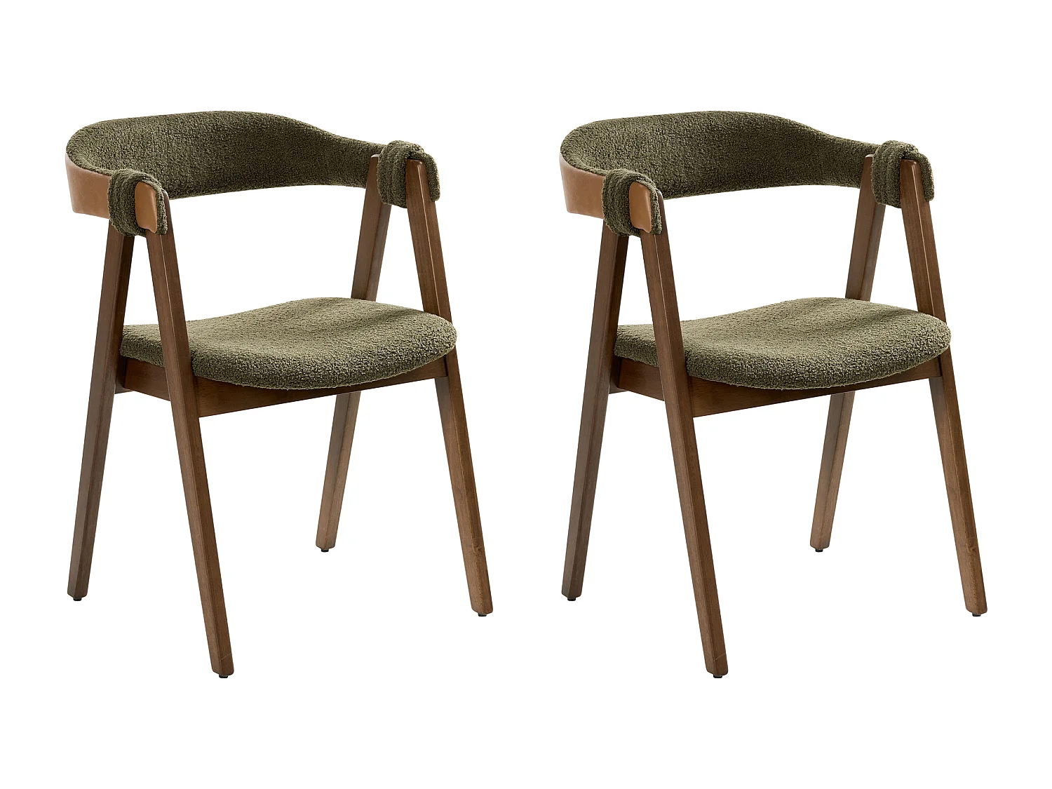 Lot de 2 chaises de salle à manger DAY Bouclé Marron foncé/vert