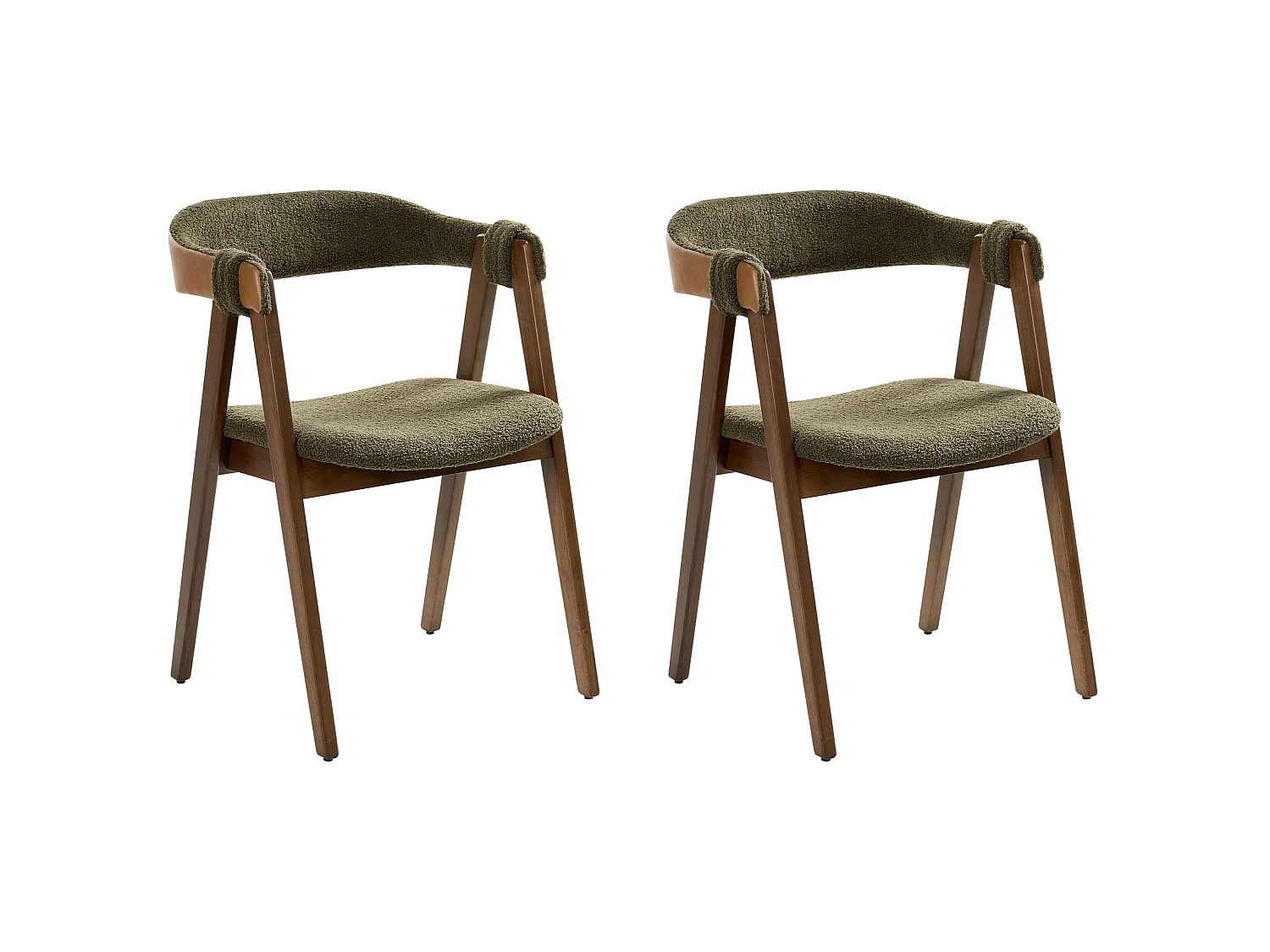 Lot de 2 chaises de salle à manger DAY Bouclé Marron foncé/vert