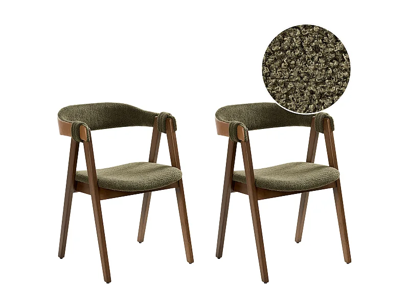 Lot de 2 chaises de salle à manger DAY Bouclé Marron foncé/vert