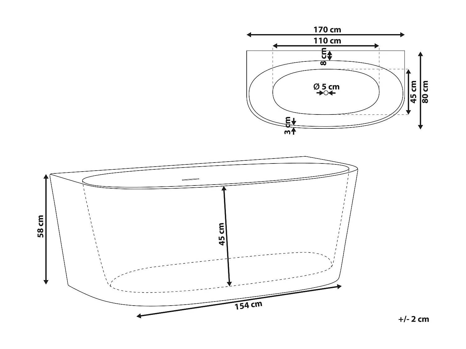 Baignoire PARNAIBA 170 x 80 cm Blanc