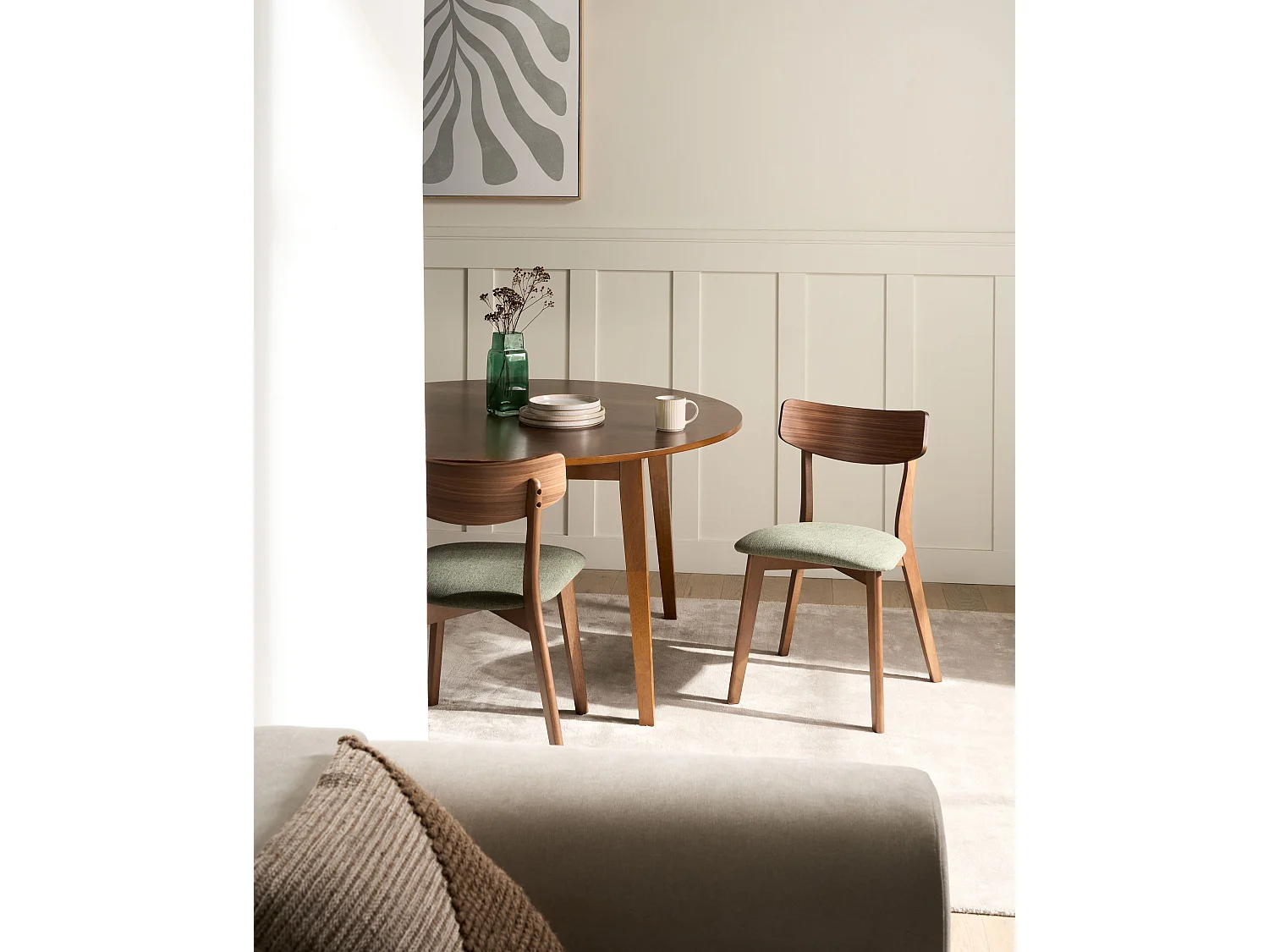 Lot de 2 chaises de salle à manger HOPE Bois Marron foncé/vert