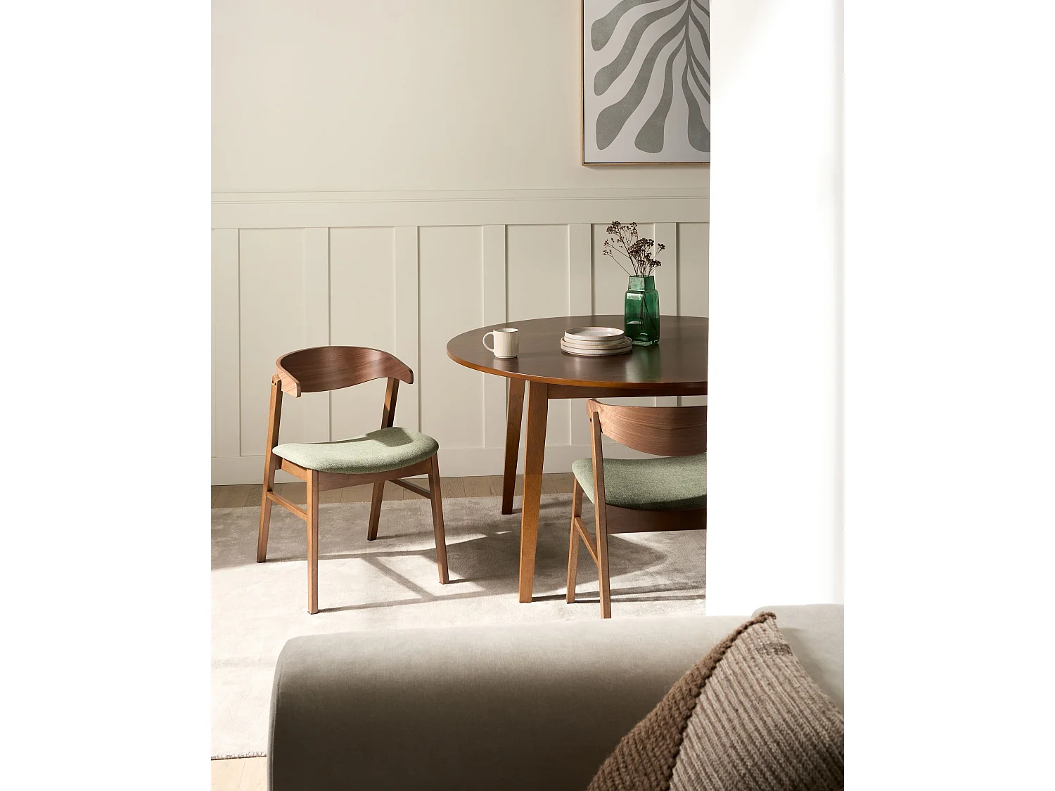 Lot de 2 chaises de salle à manger LILLY Tissu Vert foncé/marron