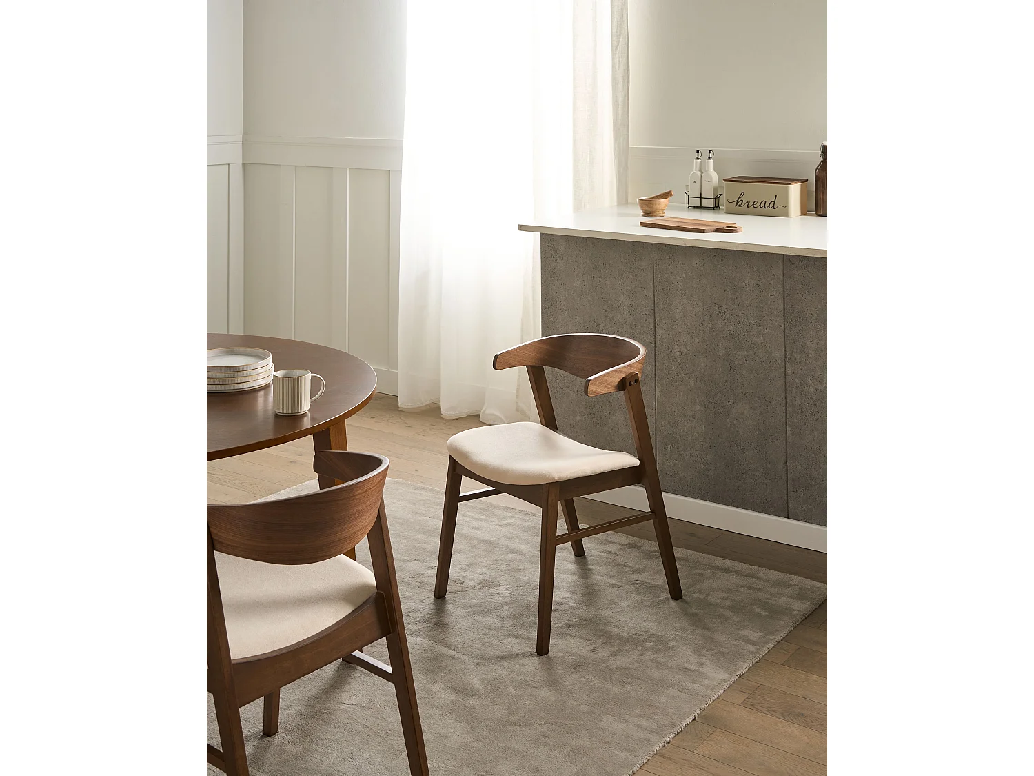 Lot de 2 chaises de salle à manger LILLY Blanc cassé/ Marron foncé