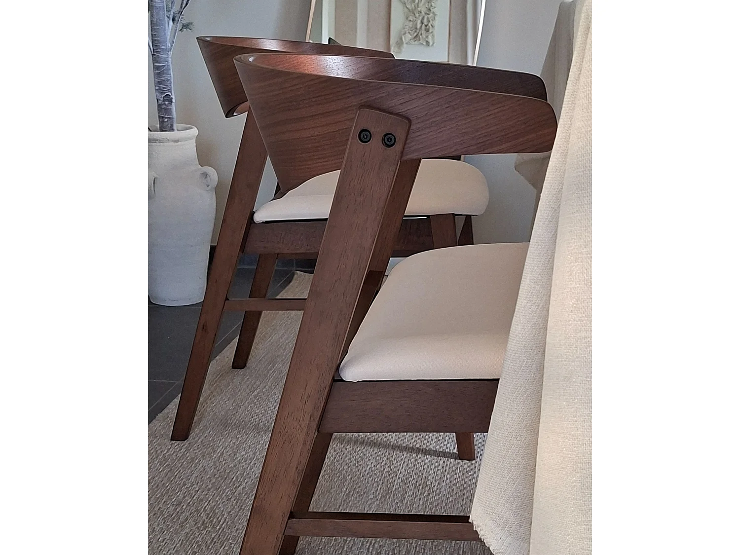 Lot de 2 chaises de salle à manger LILLY Tissu Marron/blanc cassé
