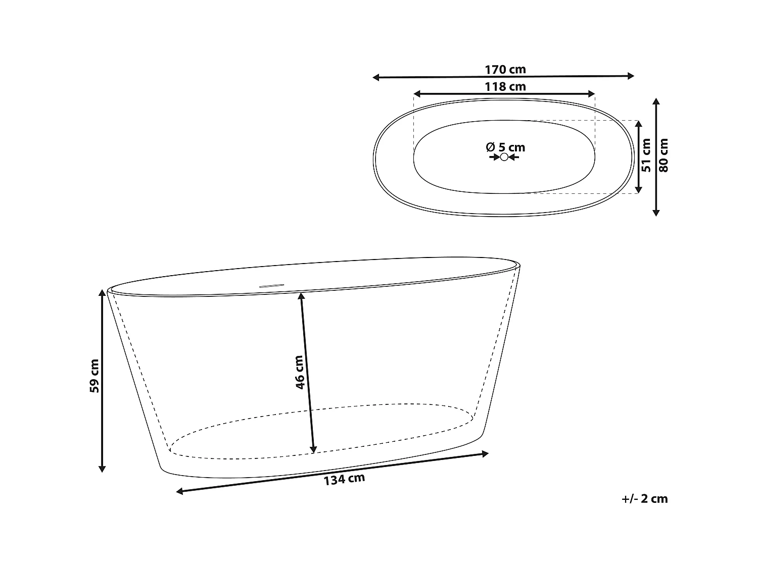 Baignoire îlot CHUBUT 170 x 80 cm Blanc