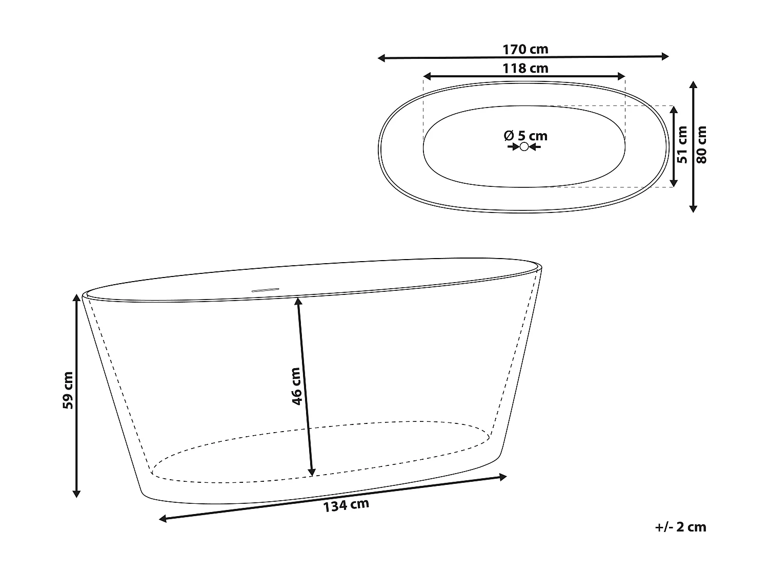 Baignoire îlot CHUBUT 170 x 80 cm Blanc