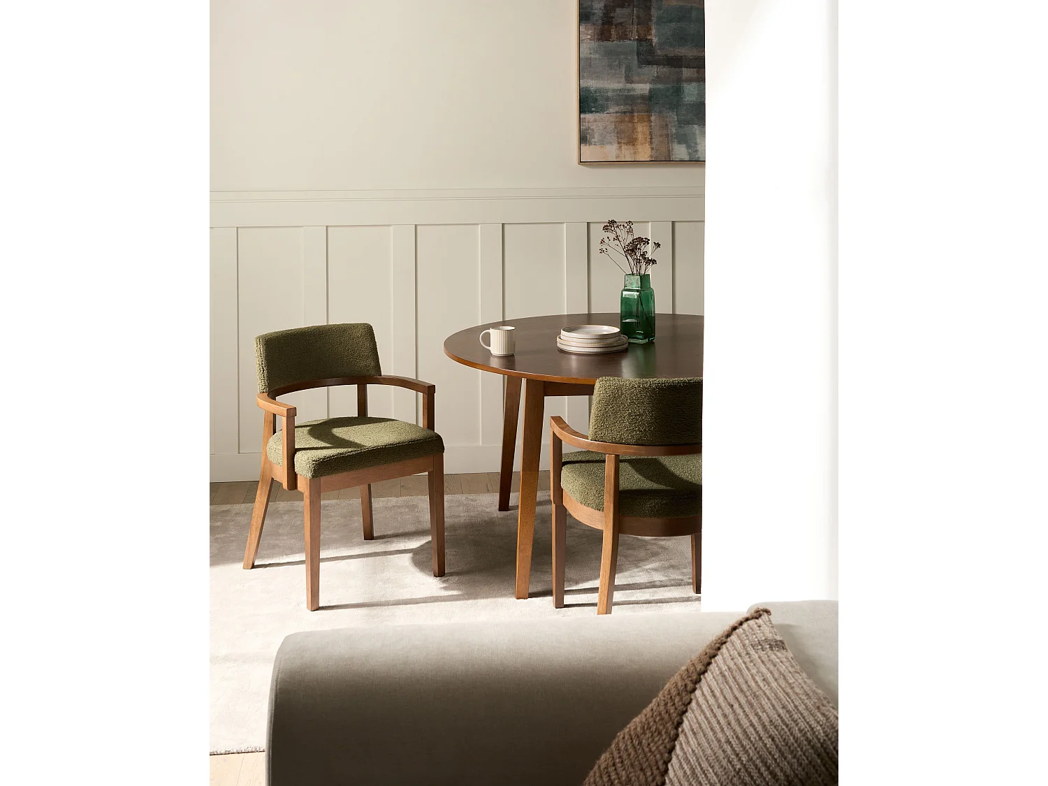 Lot de 2 chaises de salle à manger DALBO Bouclé Marron foncé/vert