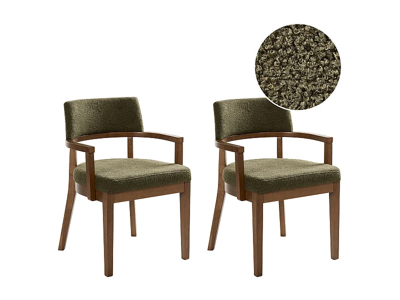 Lot de 2 chaises de salle à manger DALBO Bouclé Marron foncé/vert