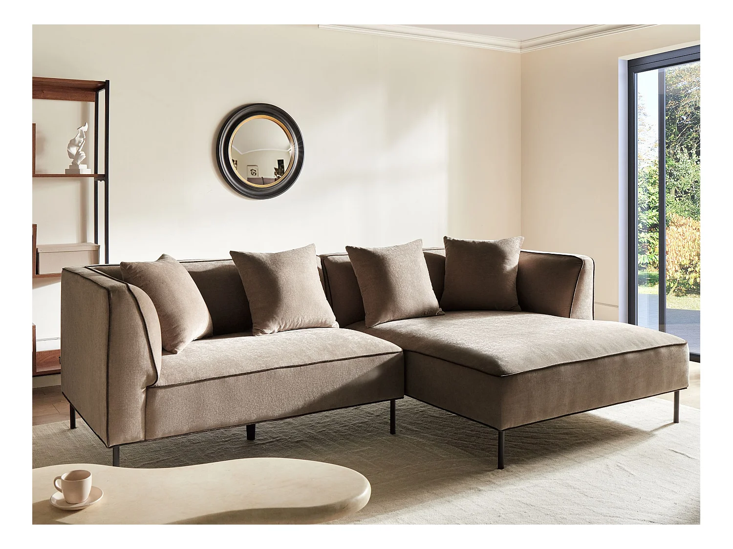 Canapé d'angle 3 places SATER Tissu chenille Marron clair Côté droite