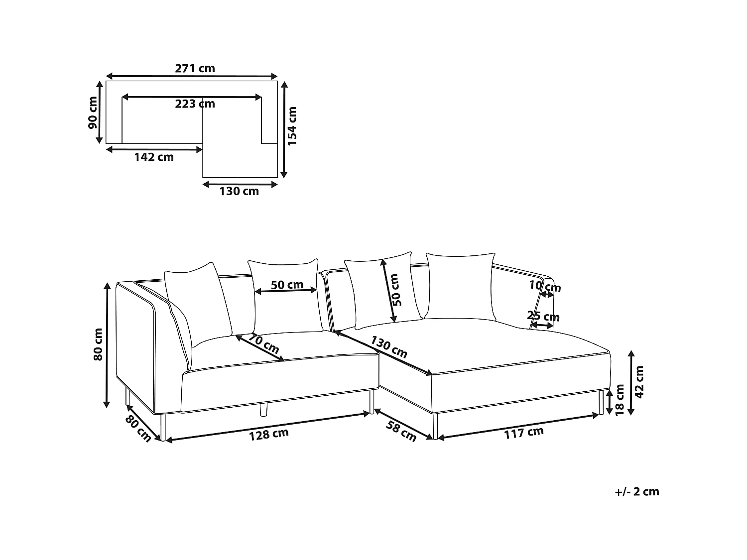 Canapé d'angle 3 places SATER Tissu chenille Marron clair Côté droite