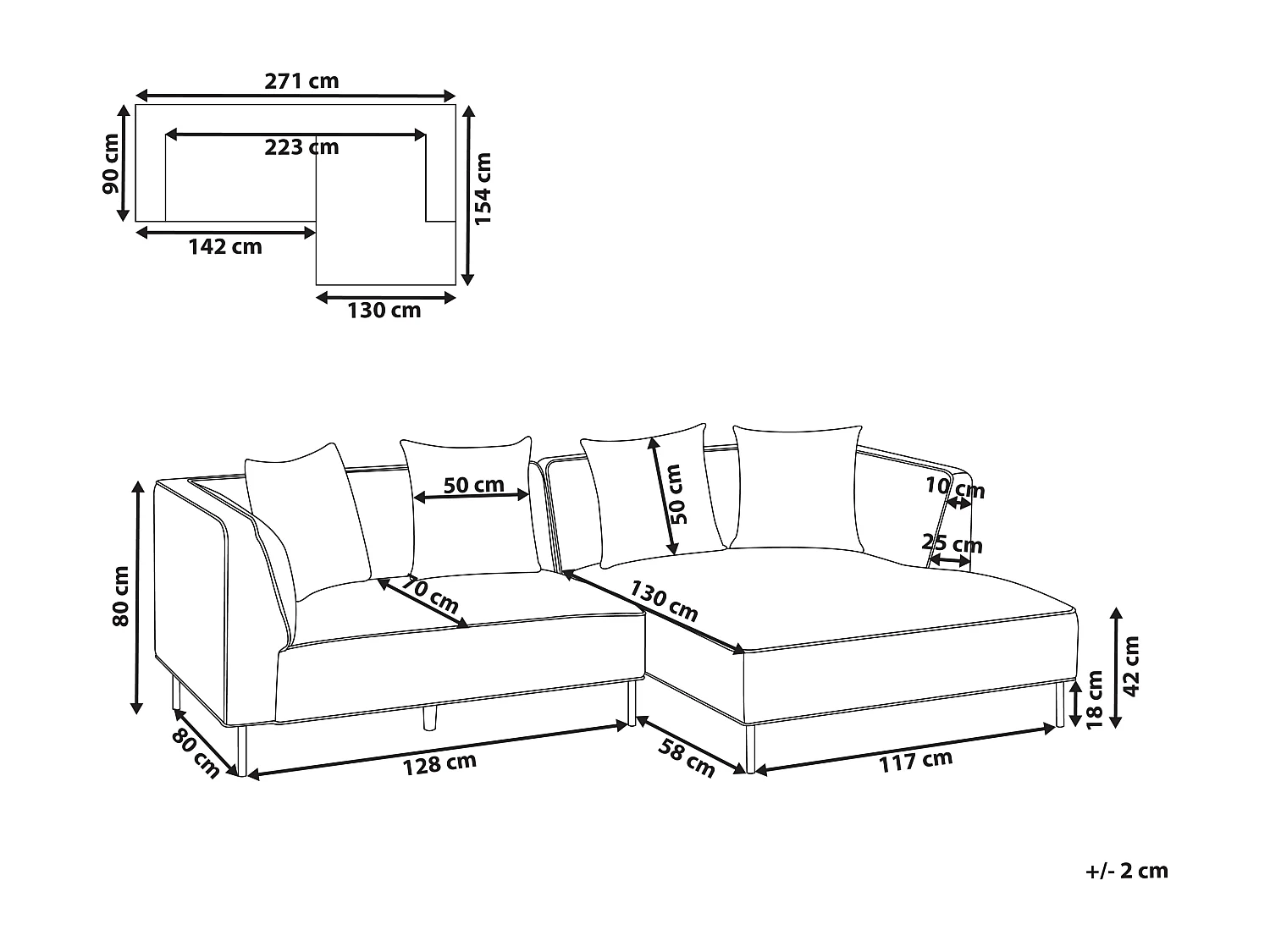 Canapé d\'angle 3 places SATER Tissu chenille Marron clair Côté droite