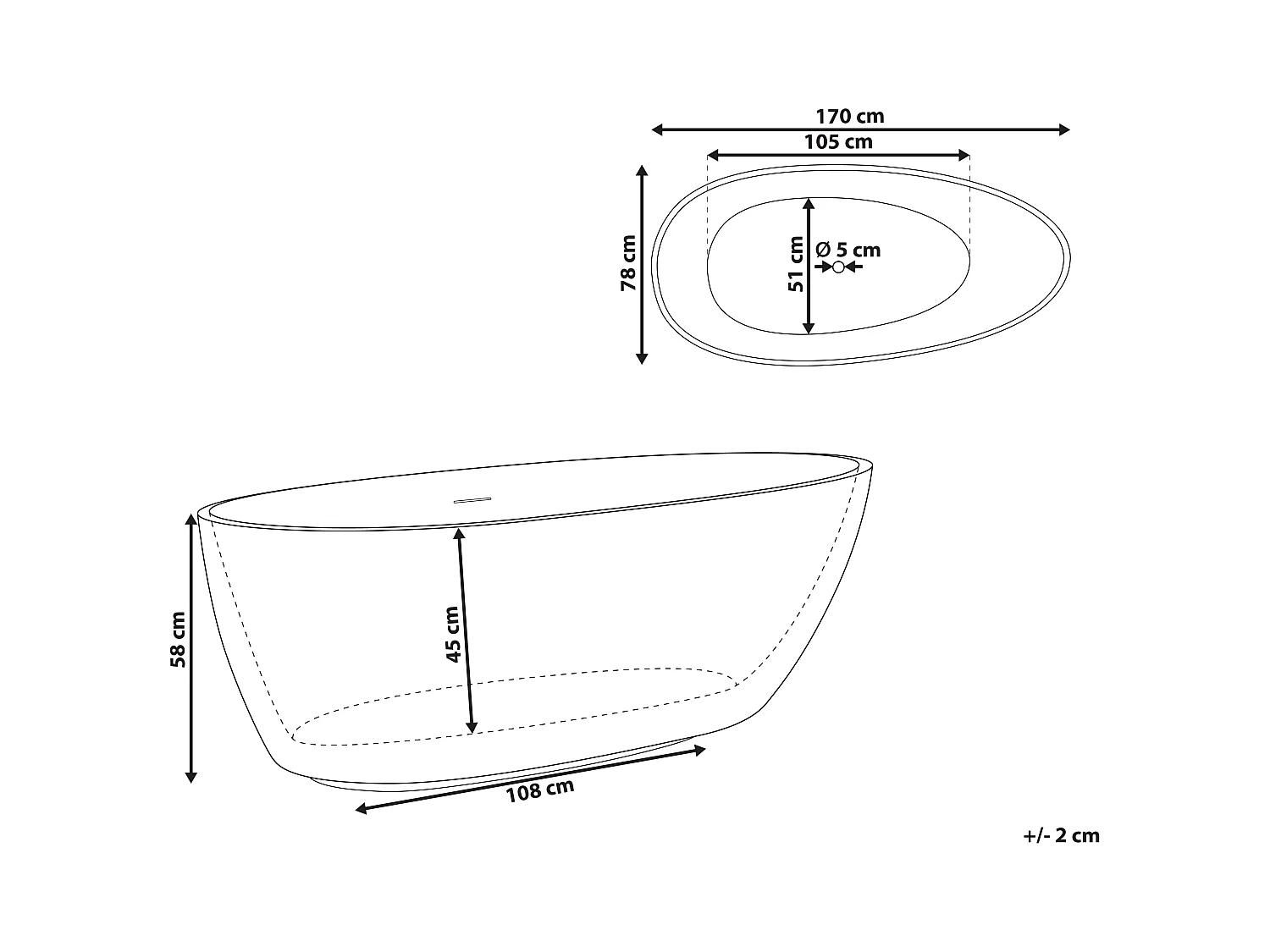 Baignoire îlot TEFE 170 x 78 cm Noir