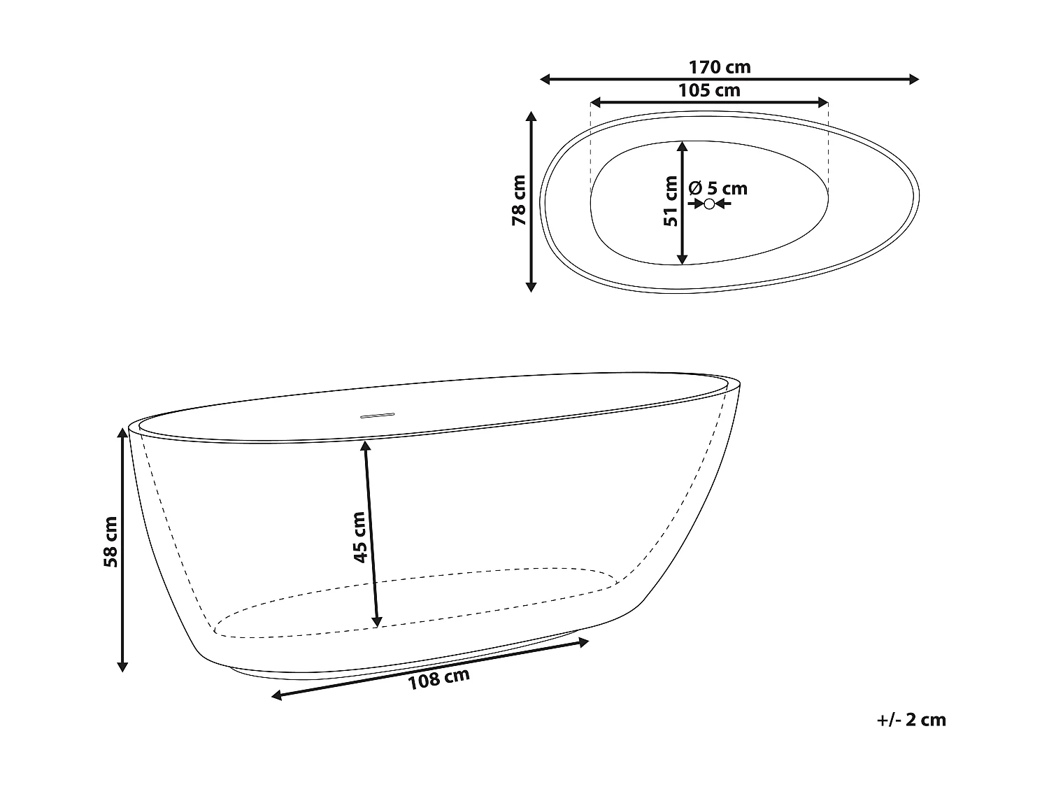 Baignoire îlot TEFE 170 x 78 cm Noir