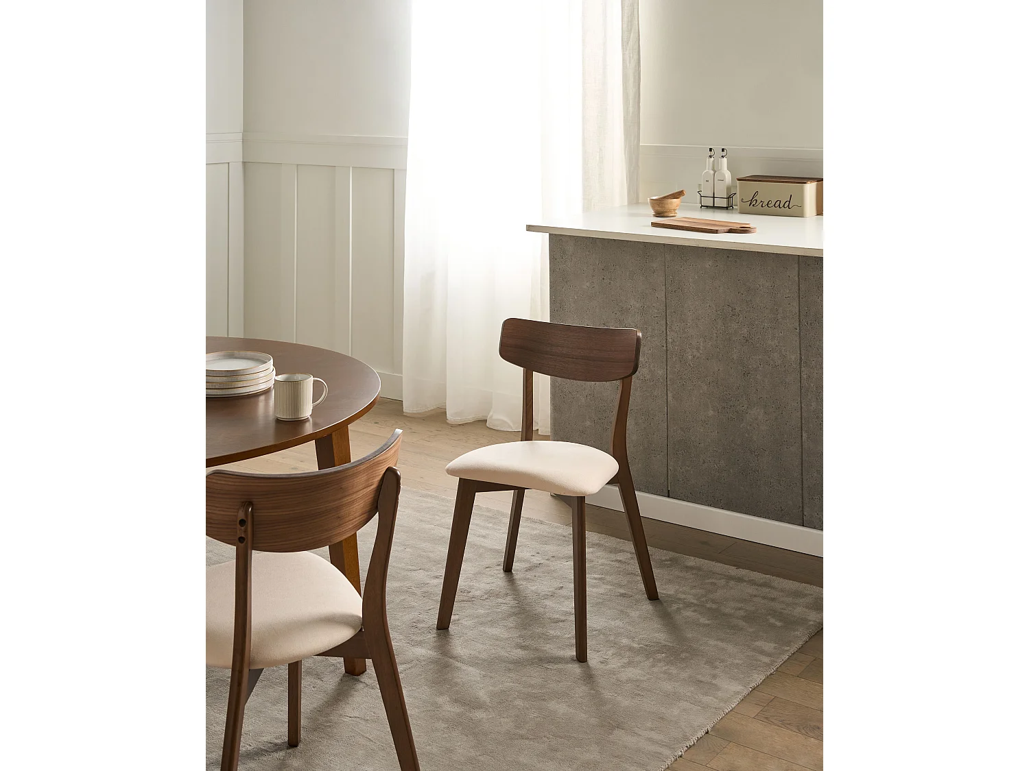 Set of 2 Dining Chairs HOLLY Wood Dark Brown/ Off-White
